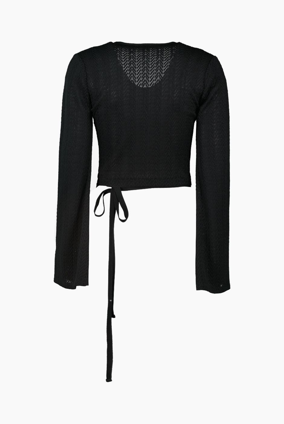 Blusa tejida de manga acampanada y cinta en cintura