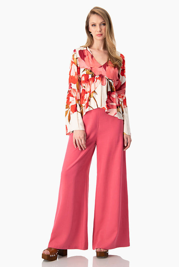 Blusa manga larga campana con escote en V