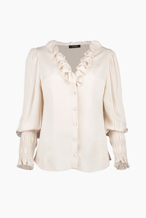 Blusa con escote en V y escarolas