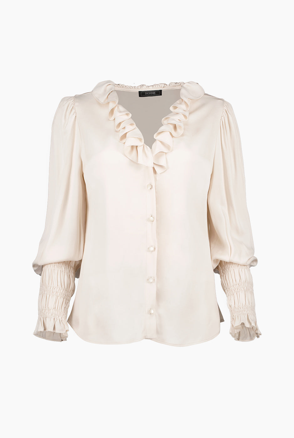 Blusa con escote en V y escarolas