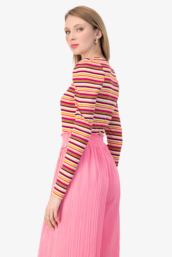 Blusa recta de manga larga y escote en V