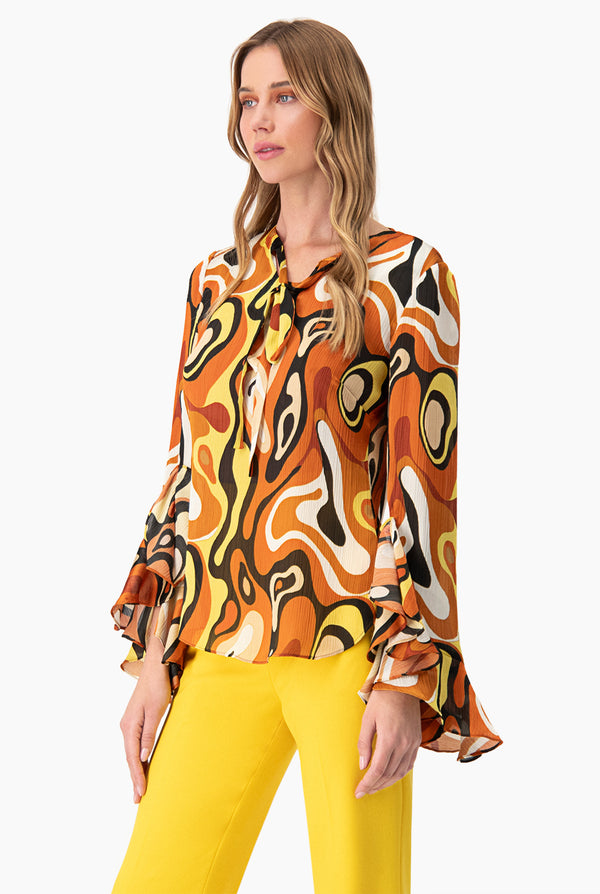 Blusa recta de manga larga con volantes