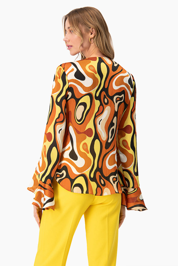 Blusa recta de manga larga con volantes