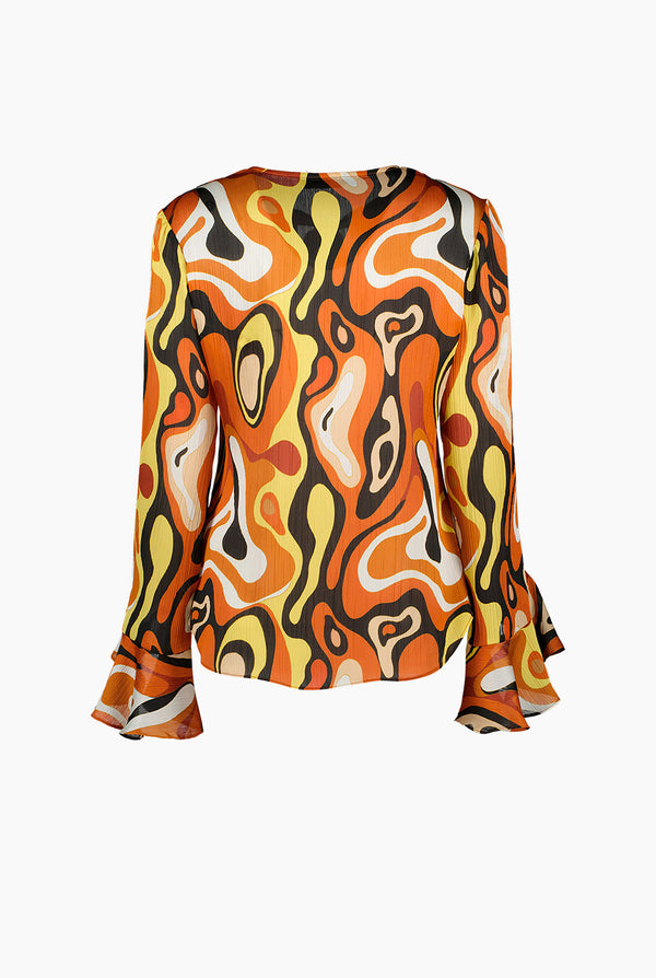 Blusa recta de manga larga con volantes