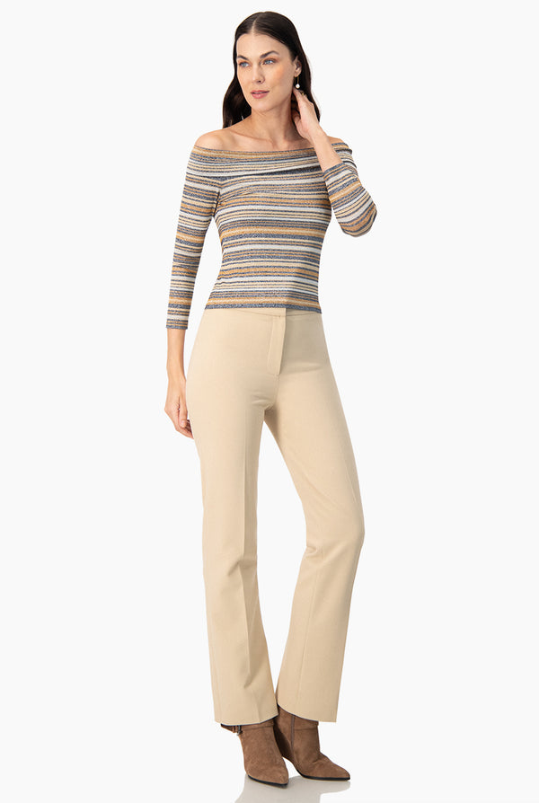 Blusa estampada de manga larga y escote bardot