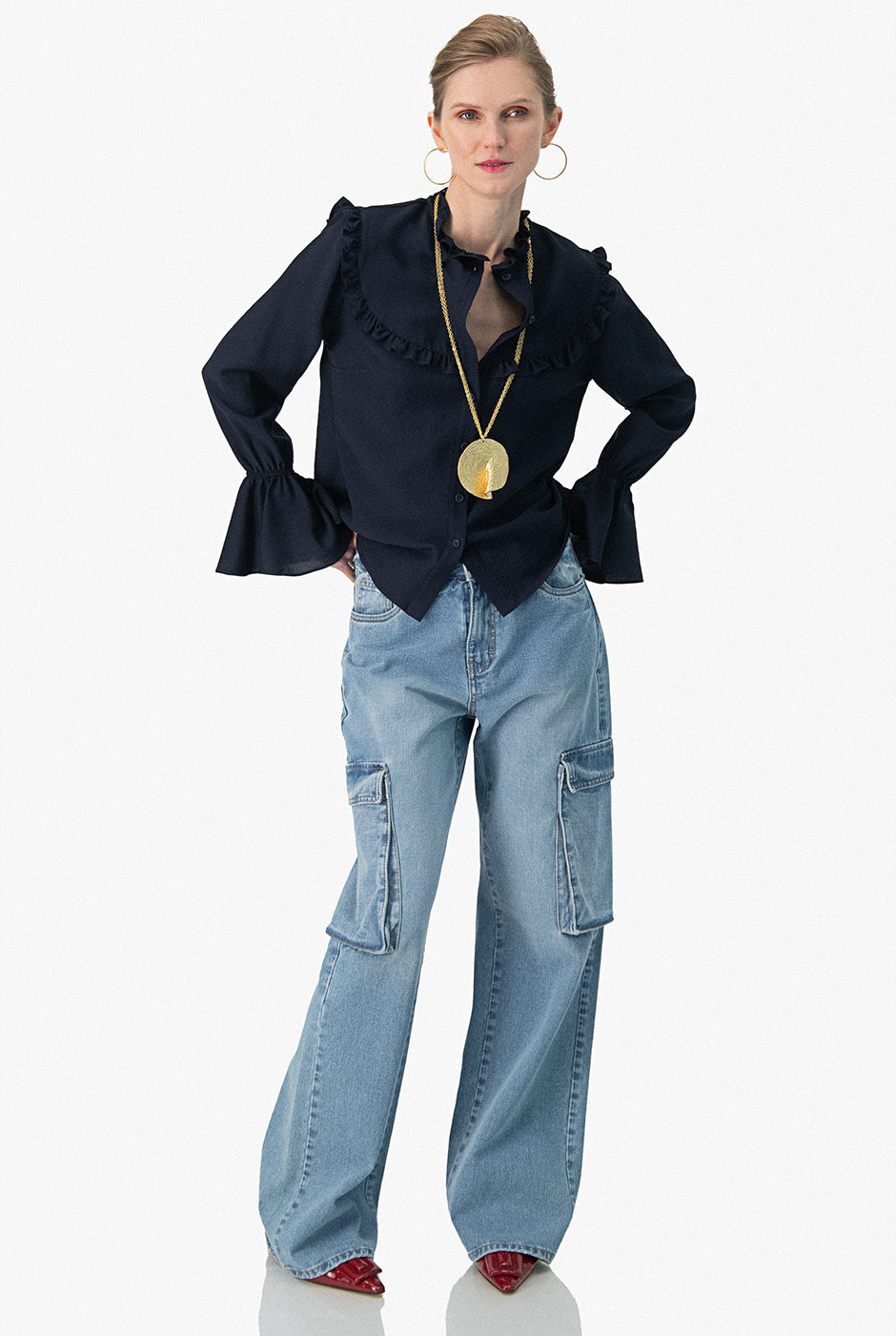 Blusa recta lisa y manga larga