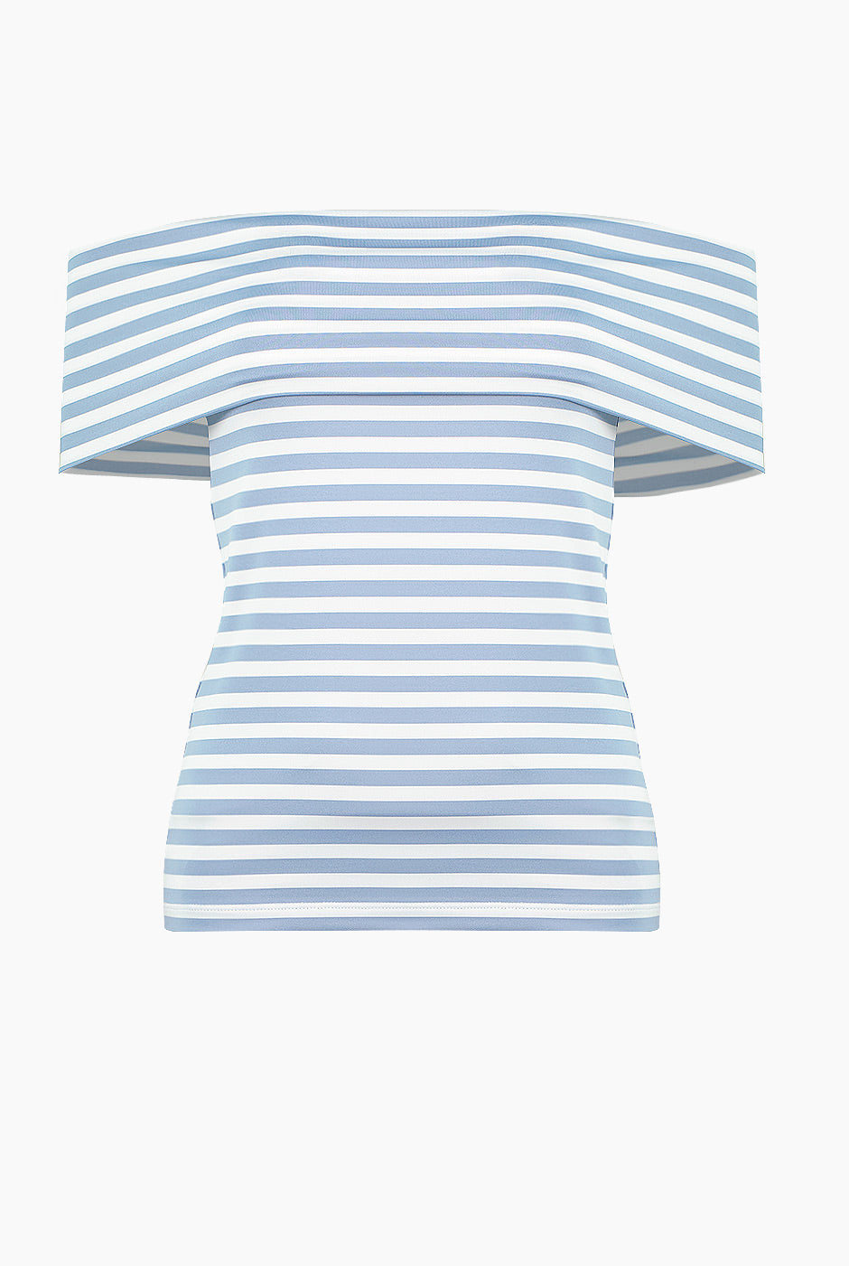 Blusa de hombros descubiertos blanca con estampado de rayas, manga corta, de la marca Ivonne