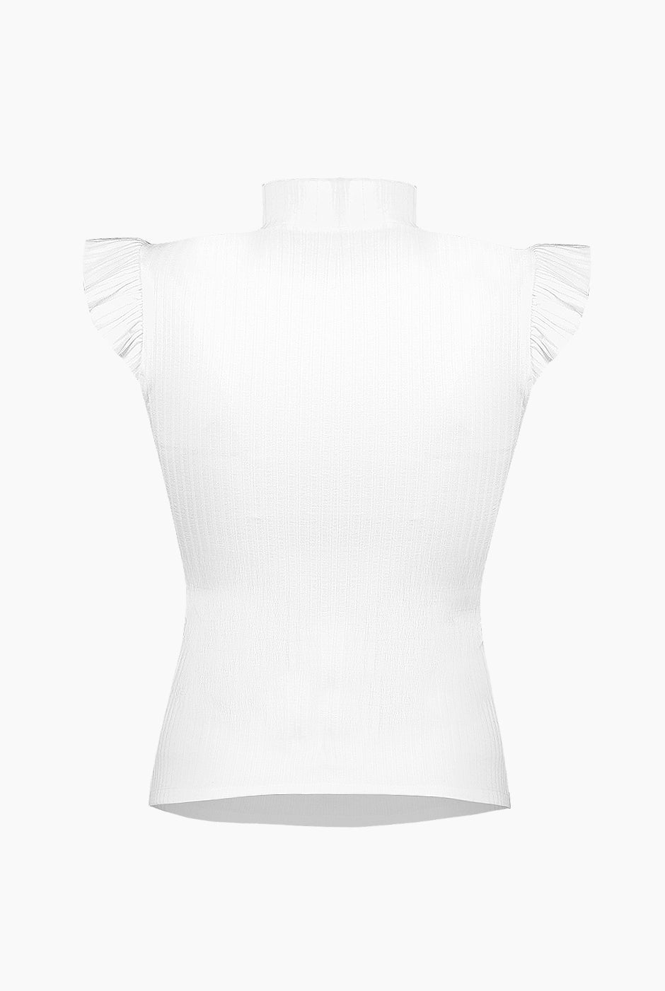 Blusa de cuello alto blanca acanalada con mangas de volantes - Ivonne