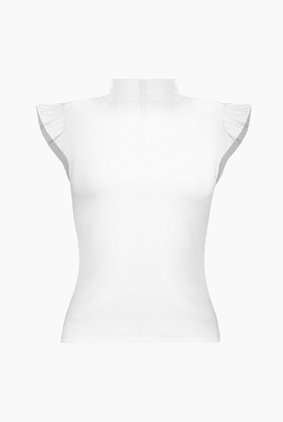 Blusa de cuello alto blanca acanalada con mangas de volantes - Ivonne