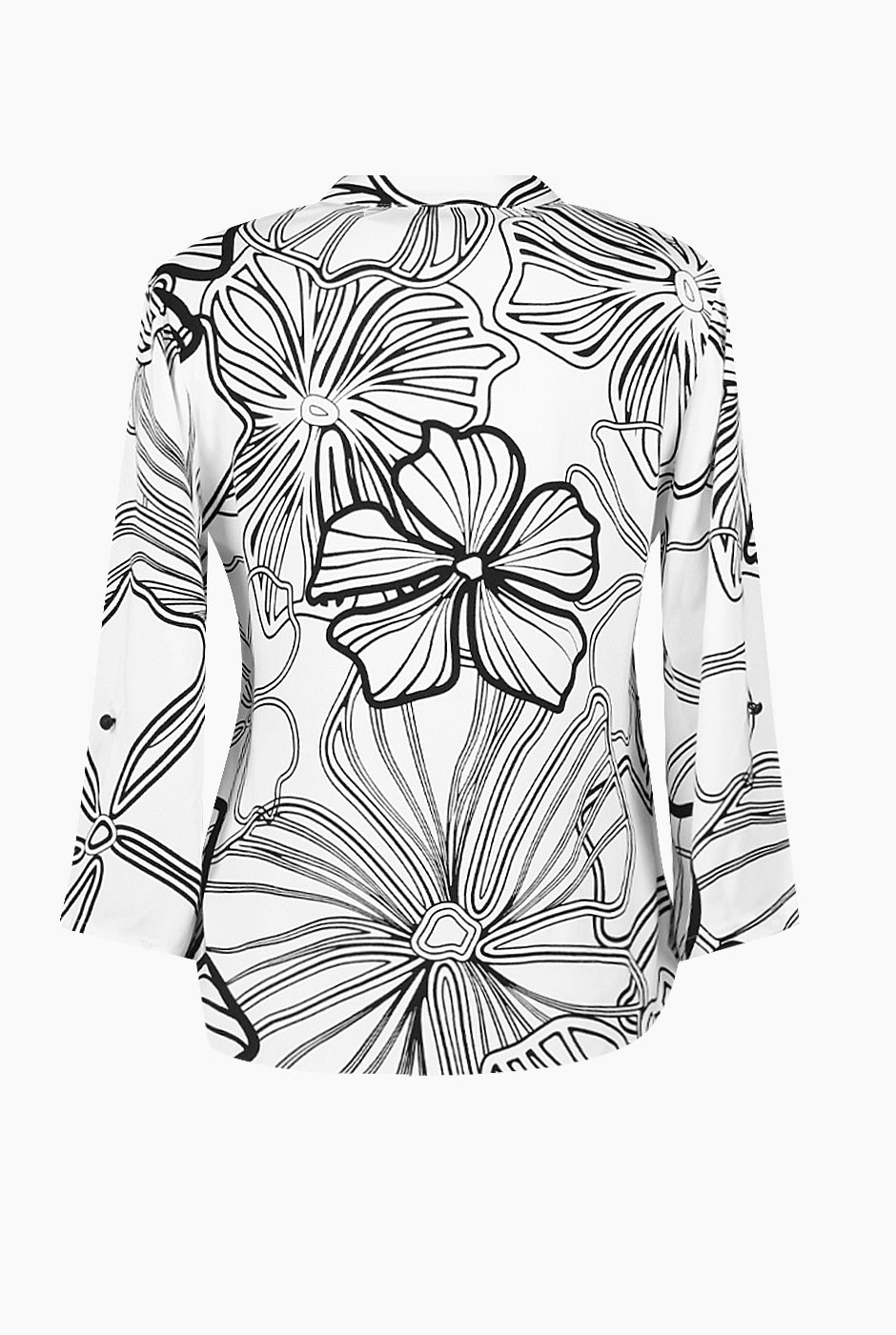 Blusa camisera blanca estampada de Ivonne con escote en V y elevadores en mangas