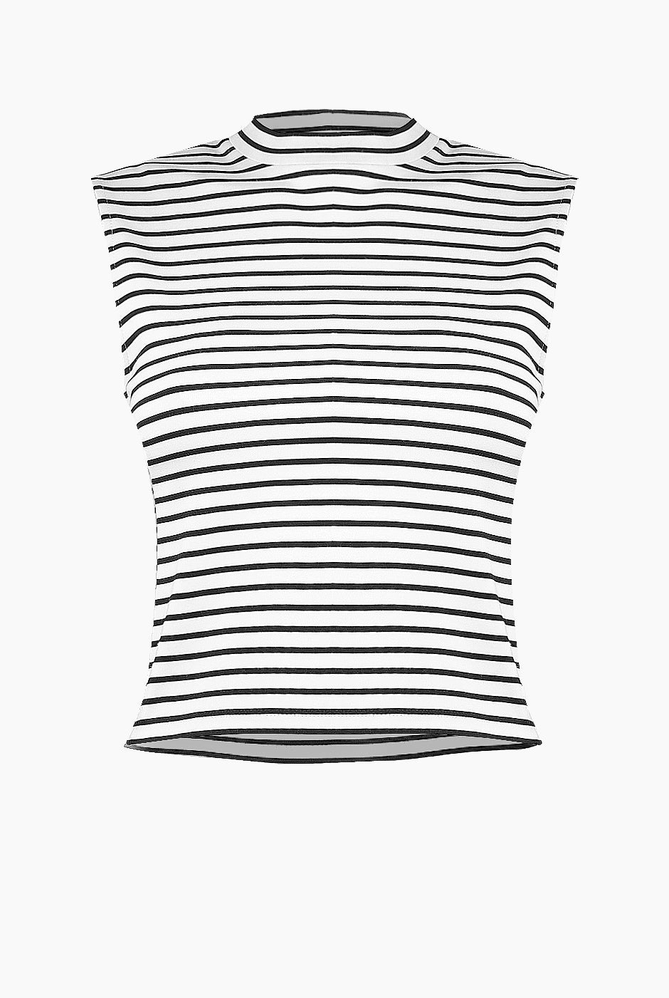 Top de cuello redondo estampado de rayas, sin mangas, en color blanco de la marca Ivonne.