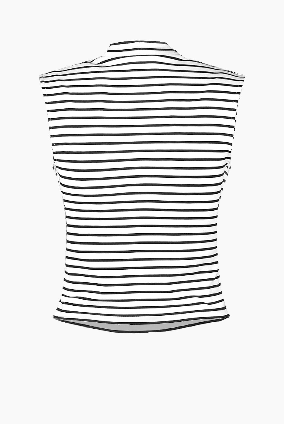 Top de cuello redondo estampado de rayas, sin mangas, en color blanco de la marca Ivonne.