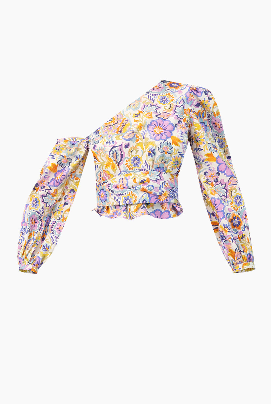 Blusa estampada floral de un hombro con amarre