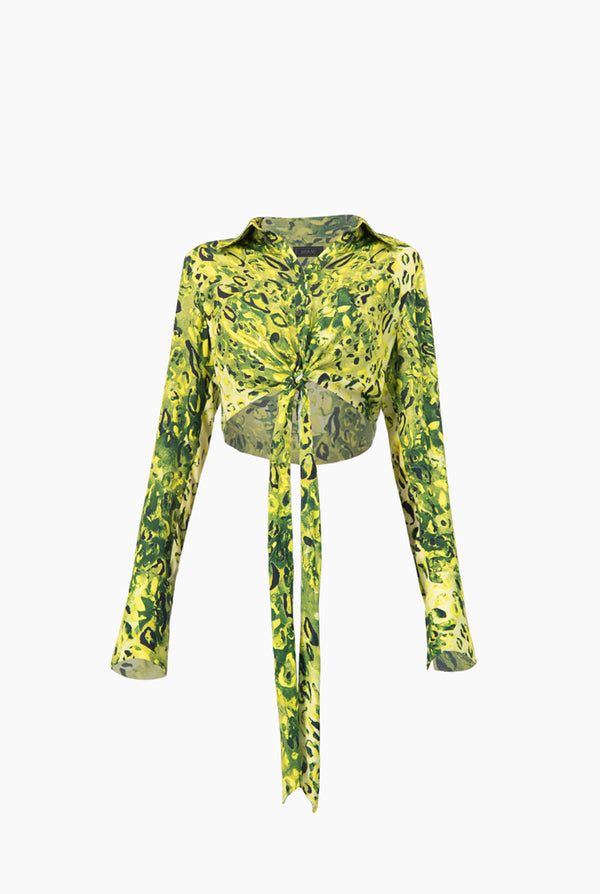 Blusa Verde Estampada con Amarre