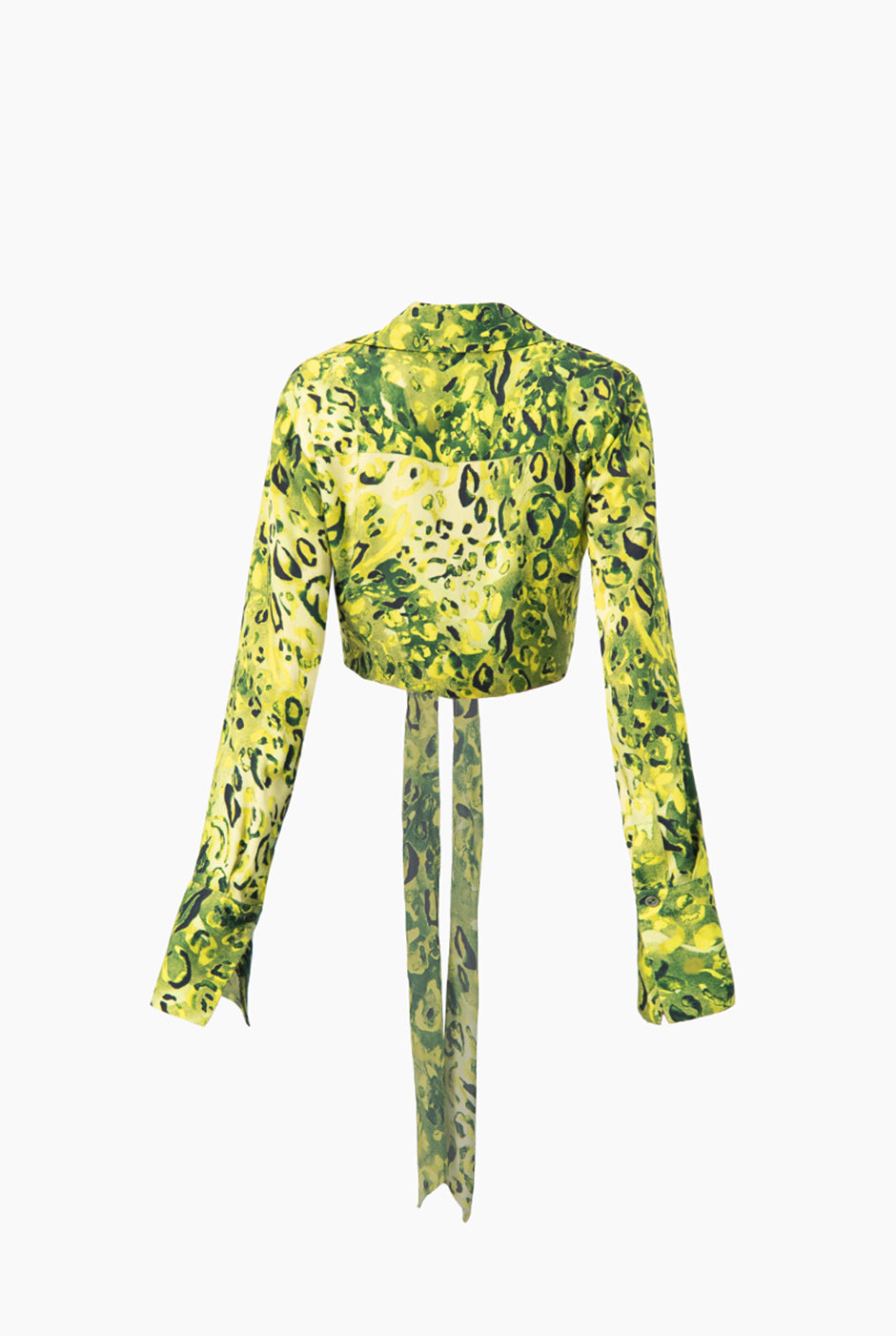 Blusa verde estampada con amarre y manga larga