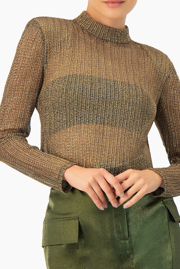 Blusa Corta Manga Larga Dorada