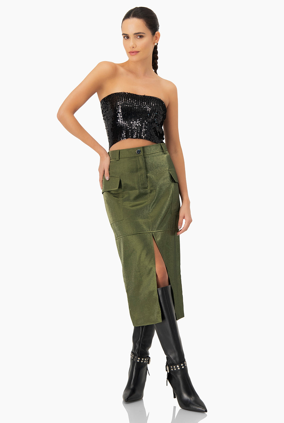 Top tubo negro con lentejuelas de Ivonne, sin mangas