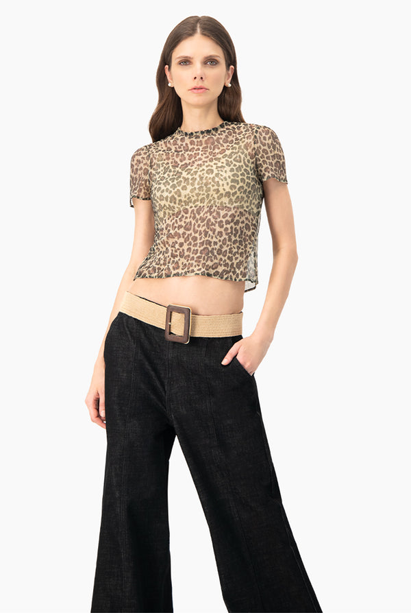 Blusa Animal Print Manga Corta