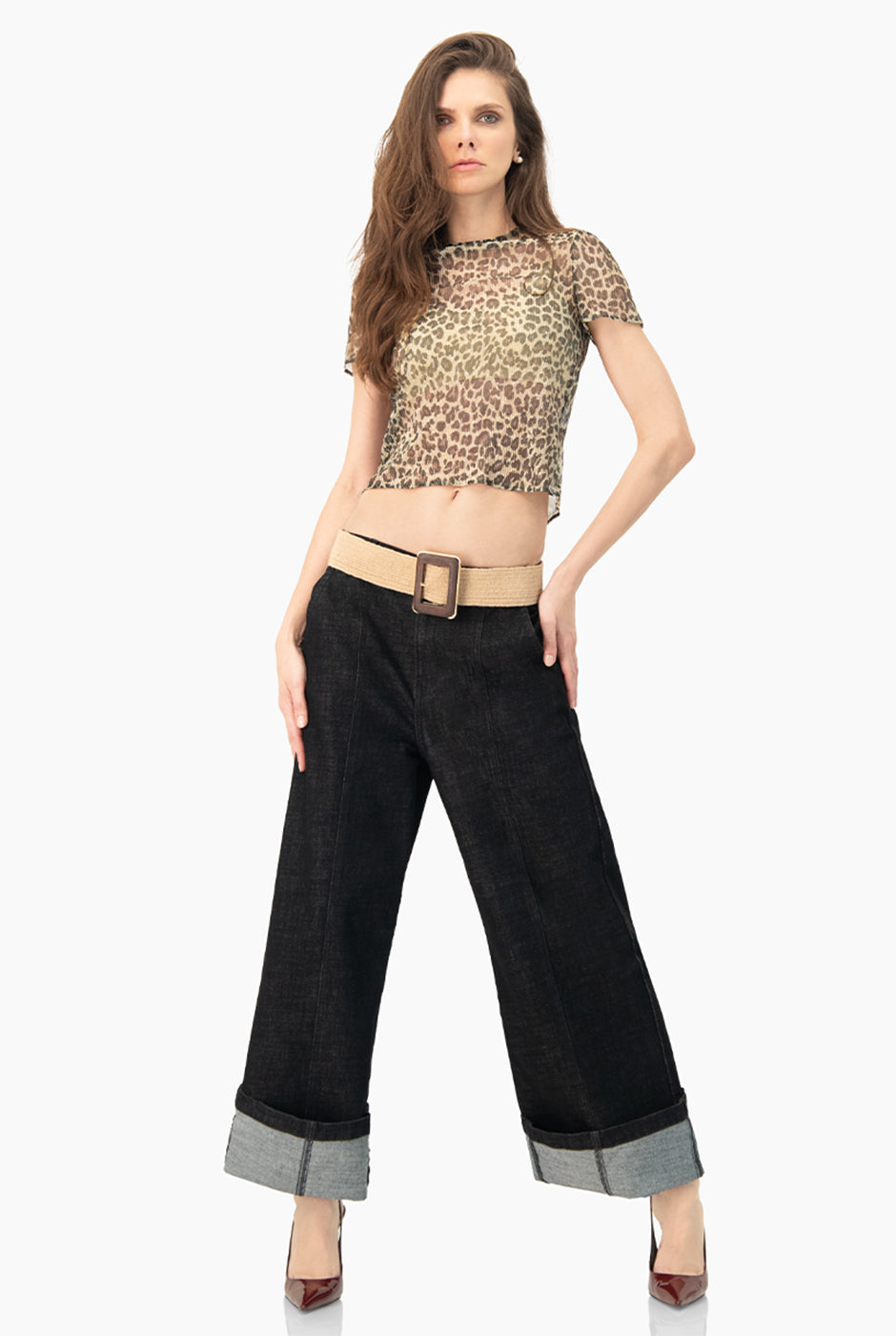 Blusa recta estampada de animal print con mangas cortas