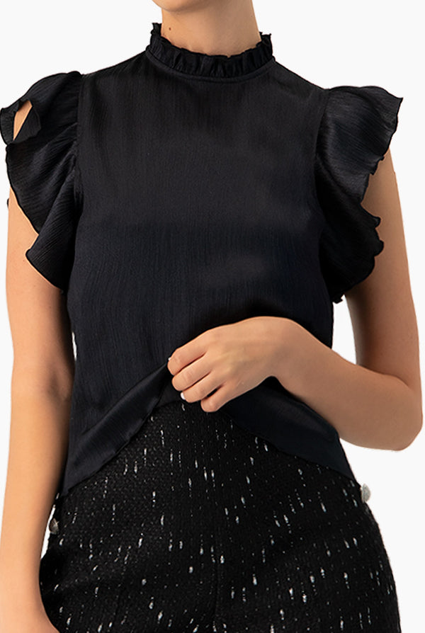 Blusa Negra Elegante con Volantes