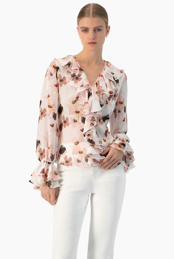 Blusa escote en V con olan