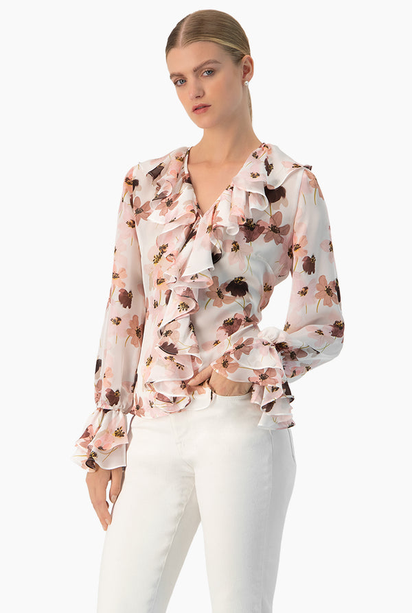 Blusa escote en V con olan
