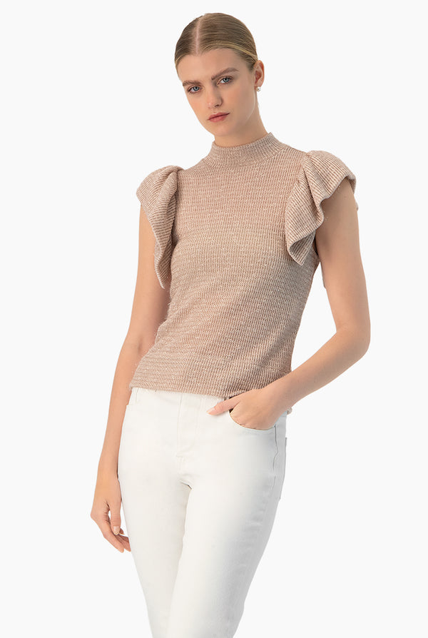 Blusa tejida de manga olanes