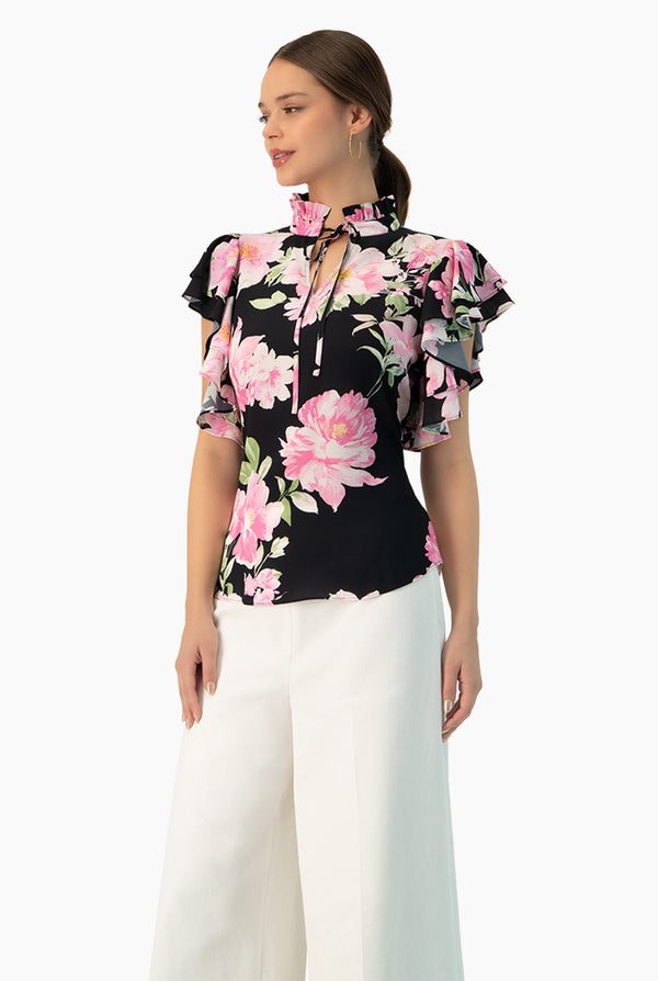 Blusa estampada manga volantes