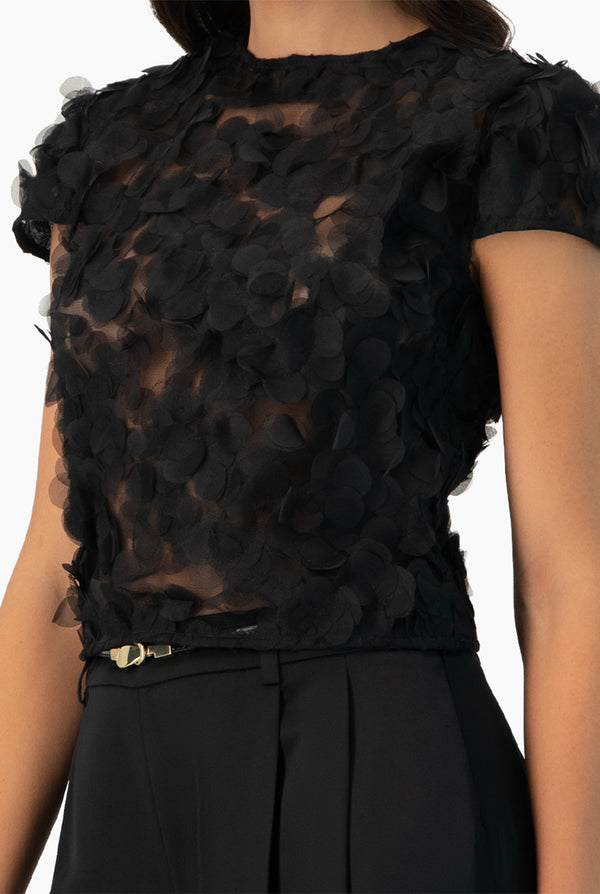 Blusa negra recta de cuello redondo
