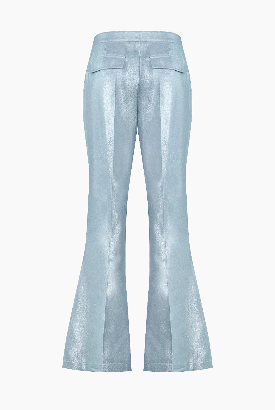 Pantalón denim semi campana azul con bolsas traseras simuladas de Ivonne