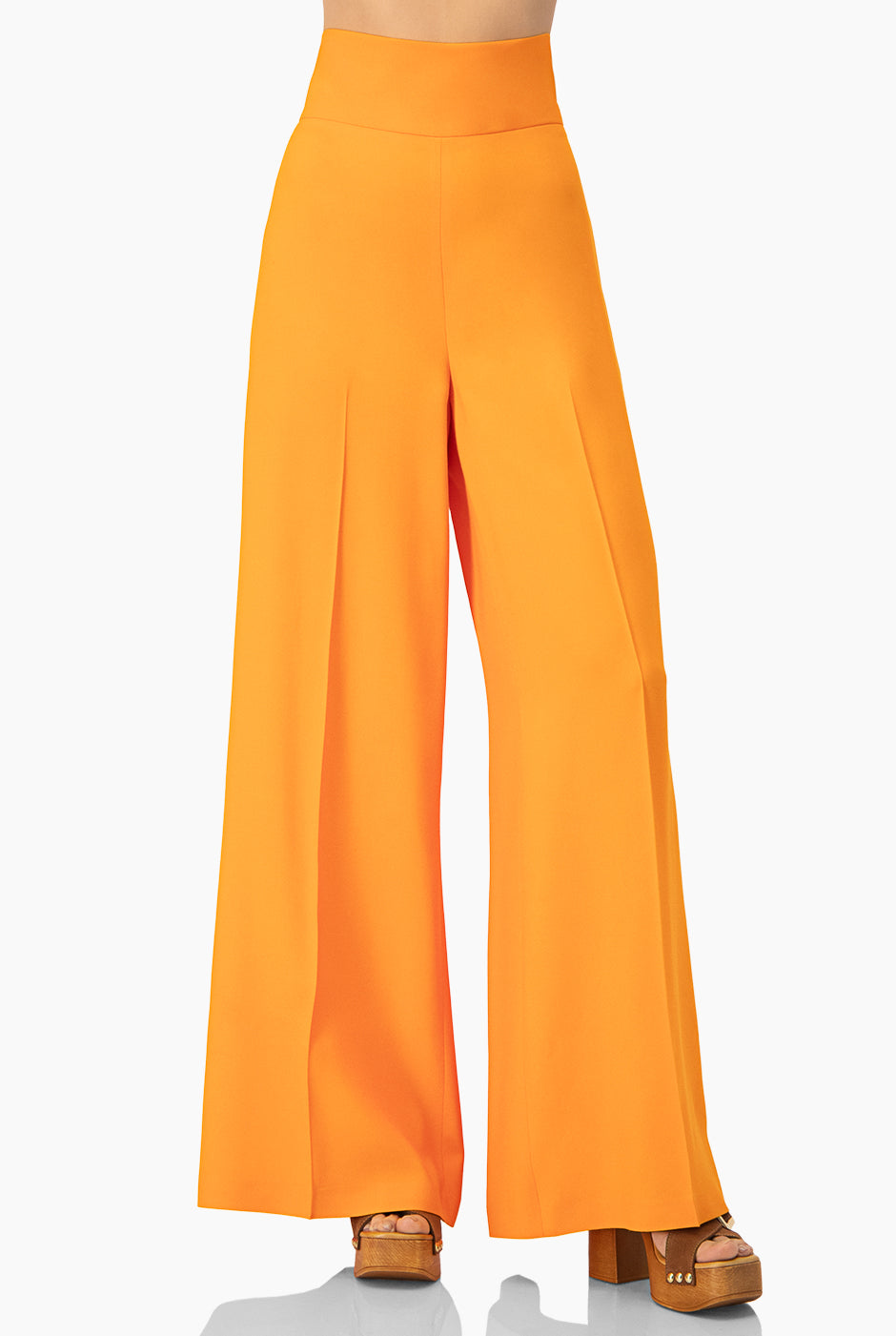 Pantalón Palazzo Naranja de Pierna Amplia y Pretina Ancha
