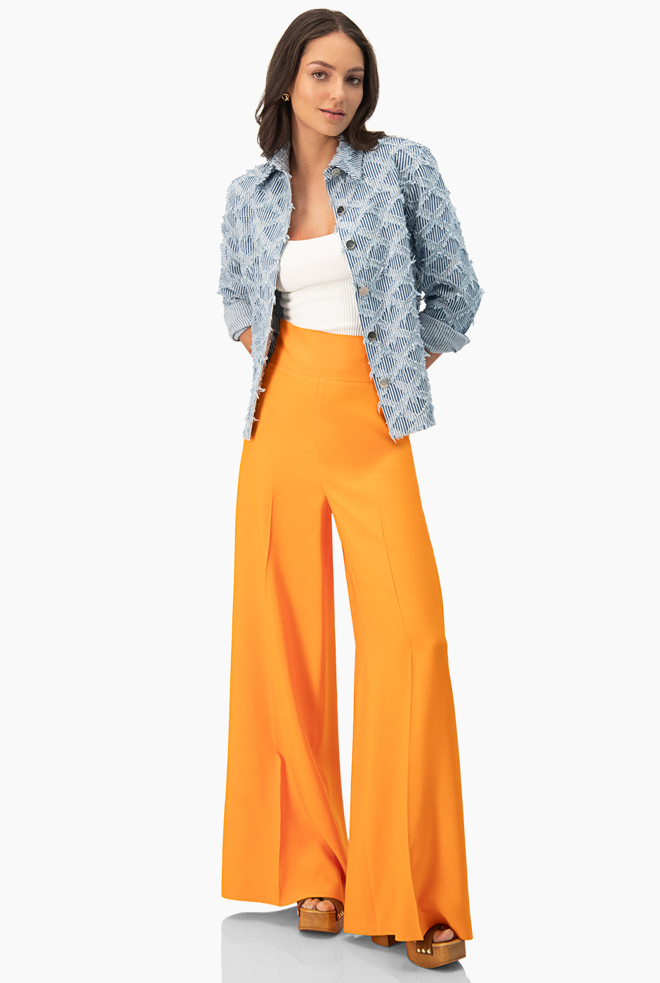 Pantalón Palazzo Naranja de Pierna Amplia y Pretina Ancha