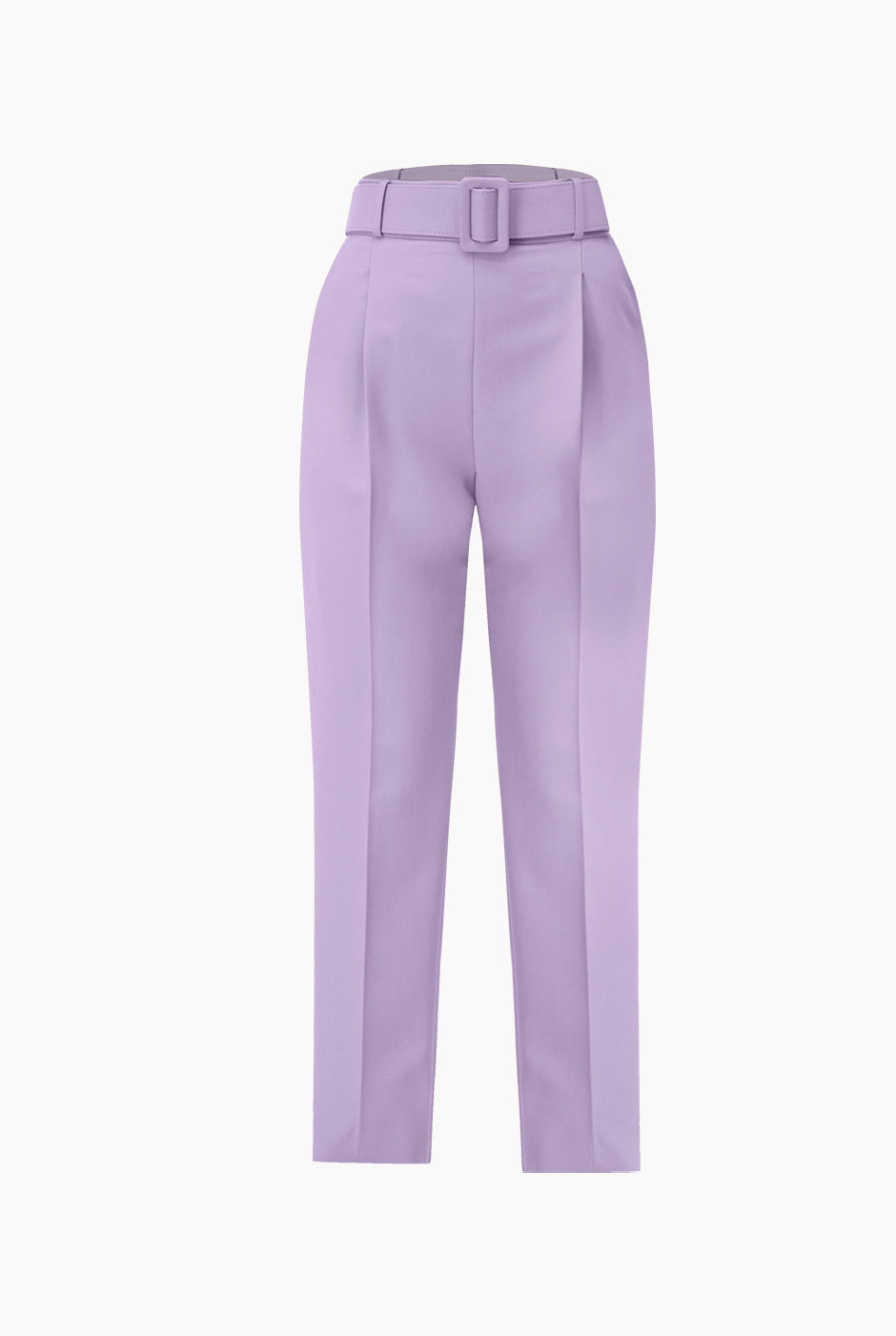 Pantalón sastreado en tono lila con corte recto y cinturón