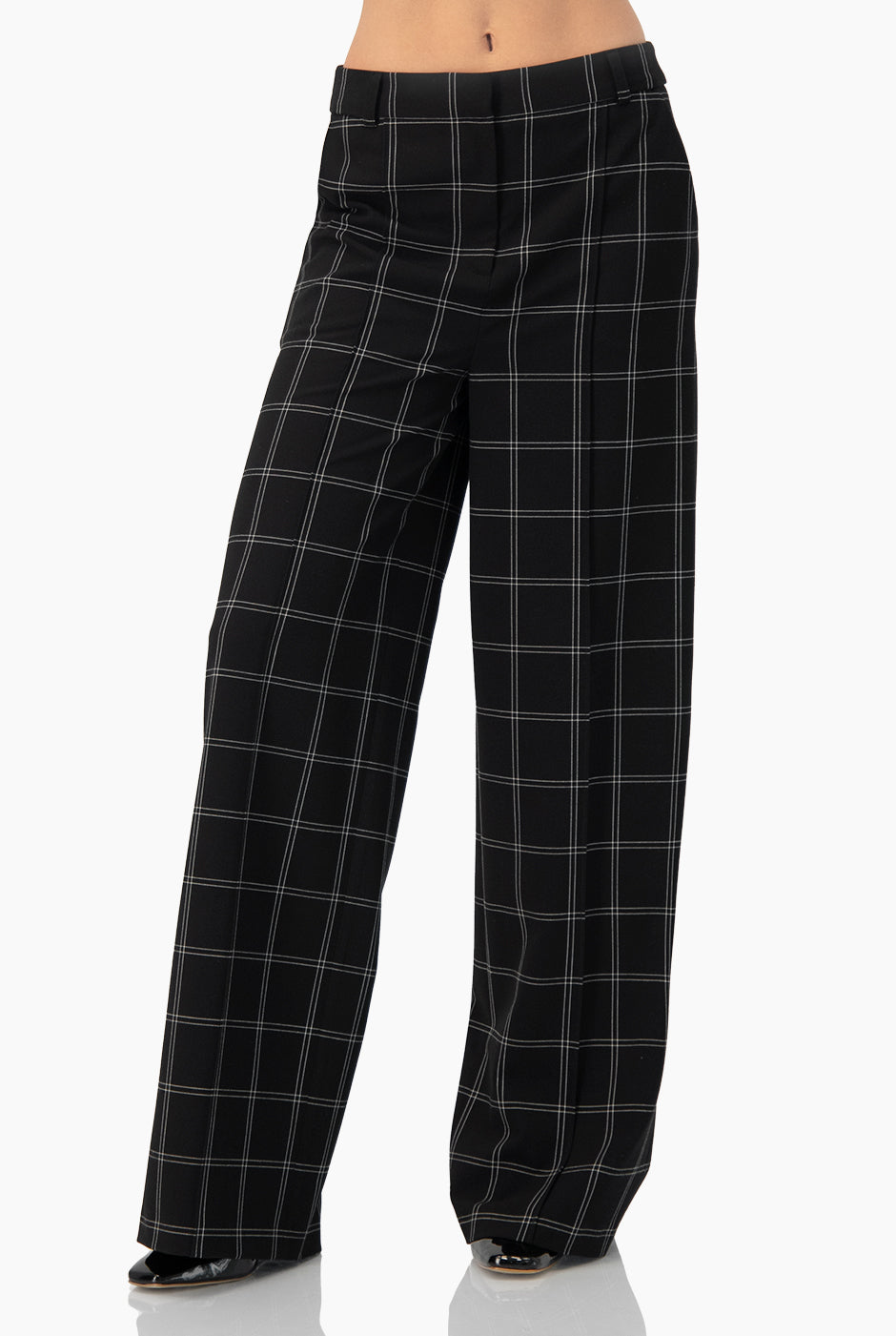Pantalón negro sastreado recto con estampado de cuadros