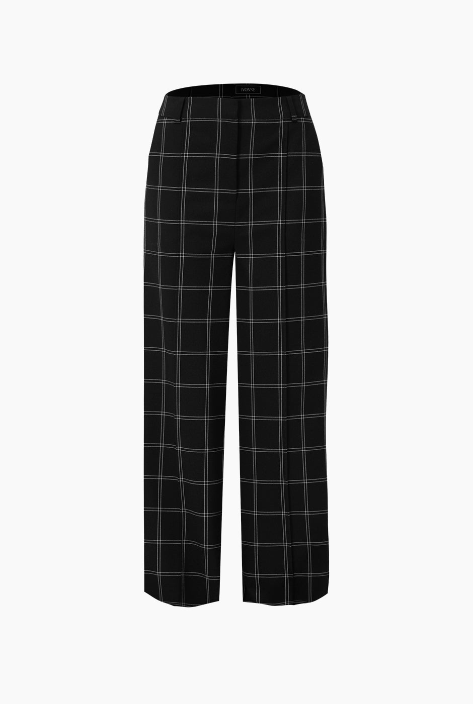 Pantalón negro sastreado recto con estampado de cuadros