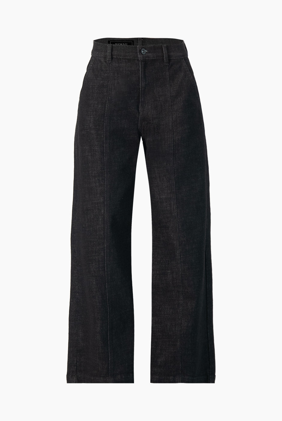 Jeans amplio negro de tiro alto con bolsillos y botón frontal