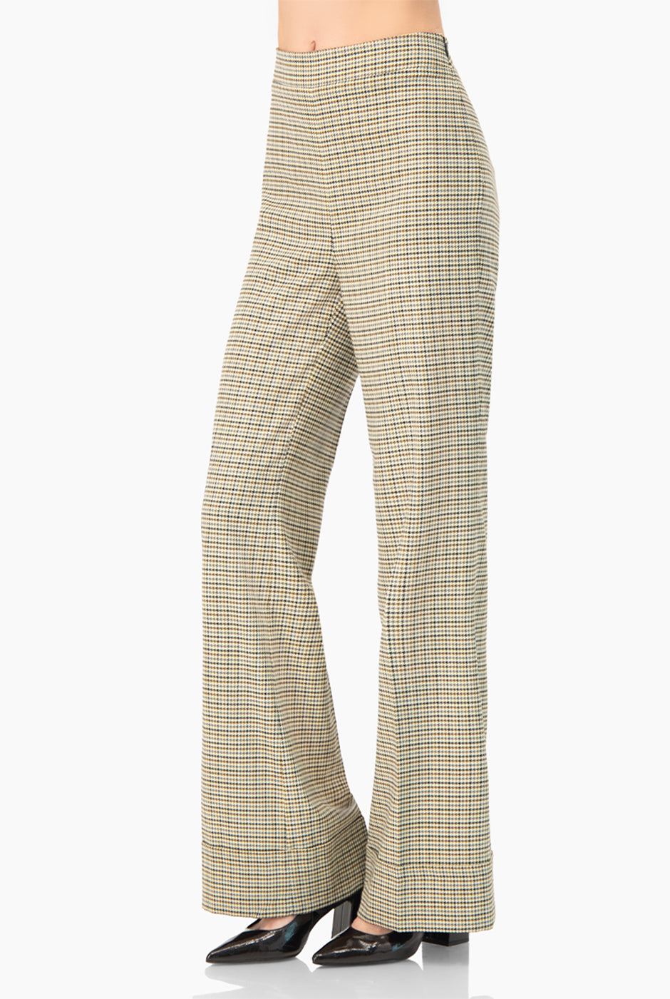 Pantalón semi campana multicolor con estampado a cuadros