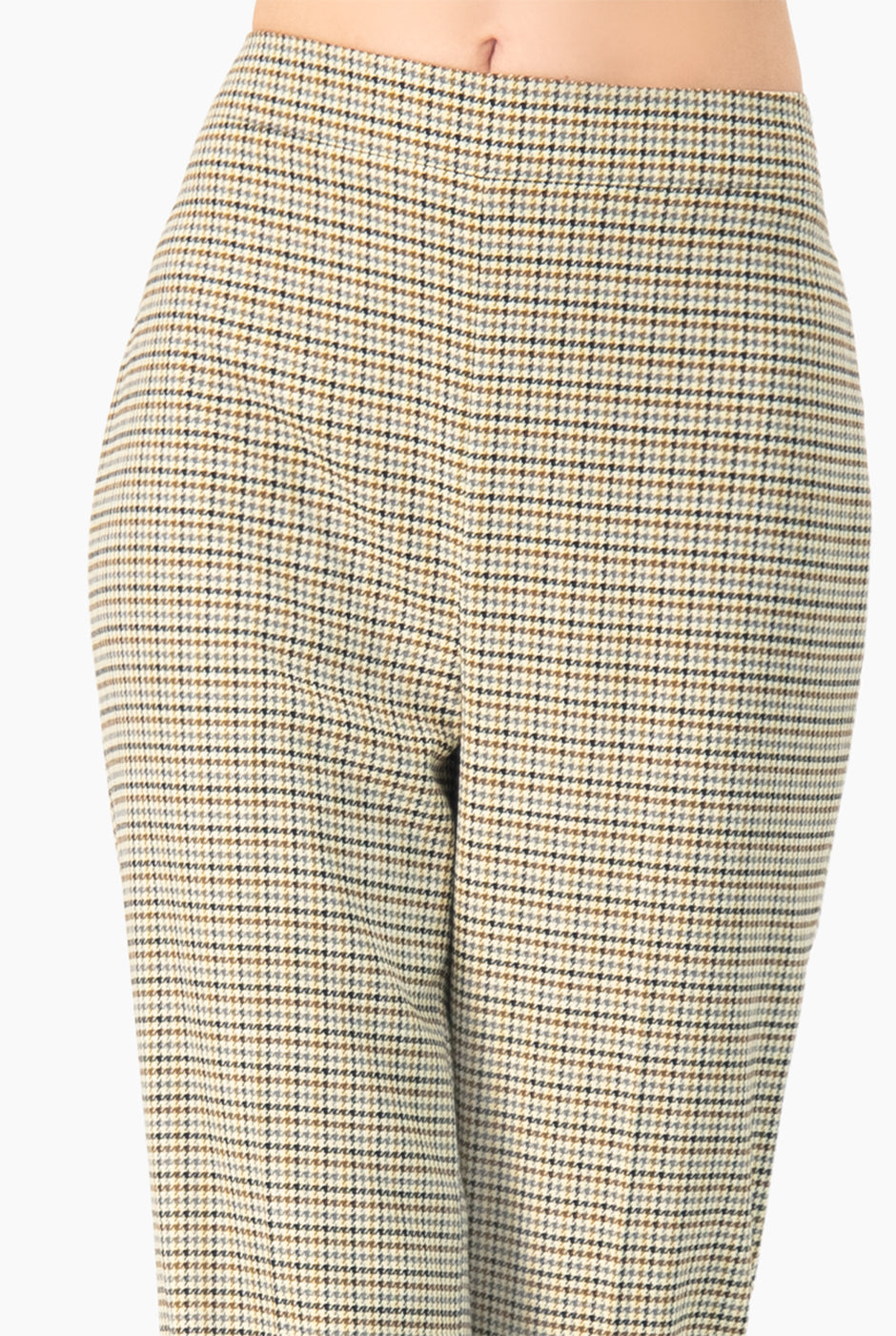 Pantalón semi campana multicolor con patrón de cuadros y cierre trasero