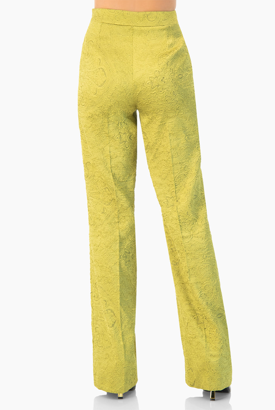 Pantalón recto verde texturizado con dobladillo ancho