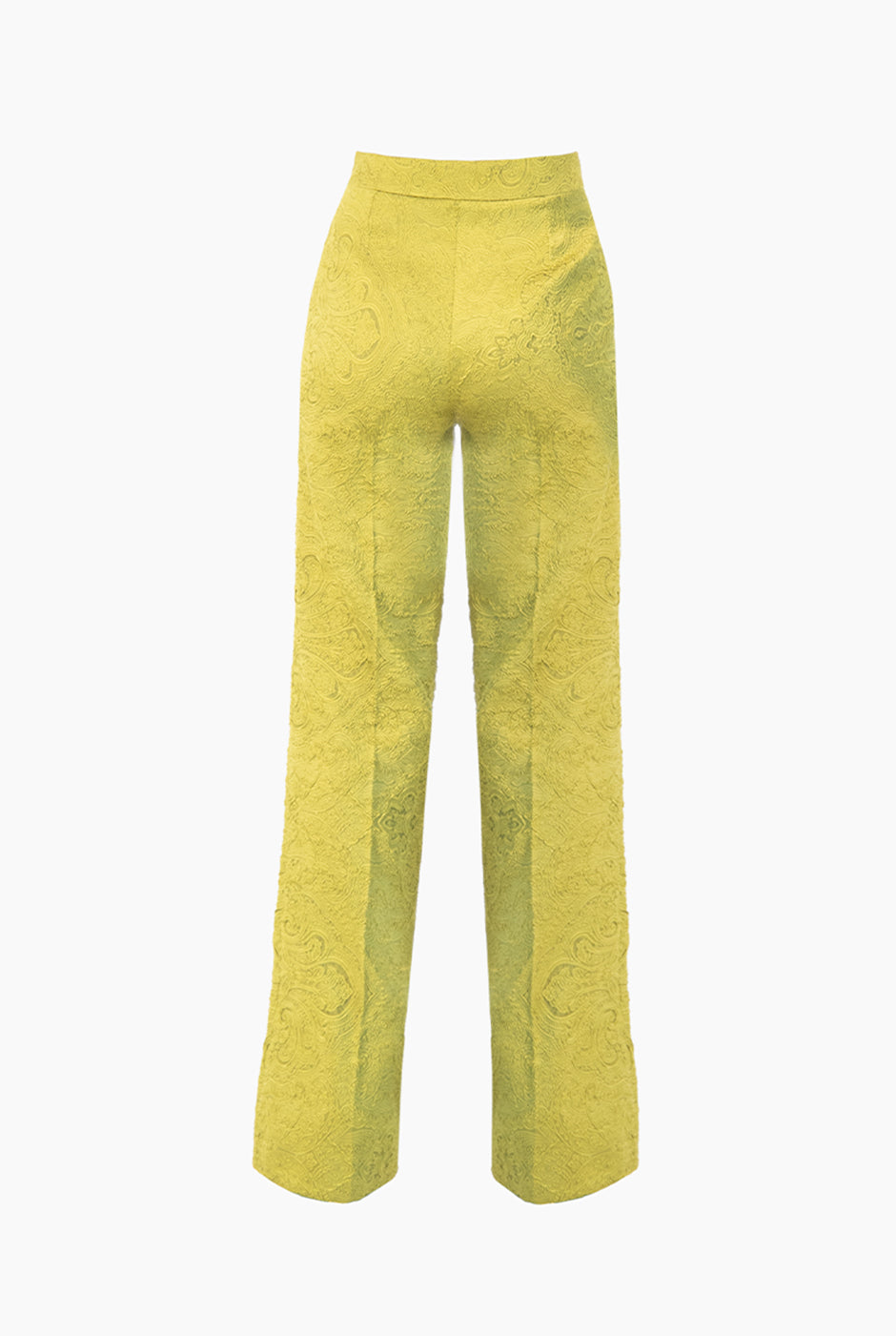 Pantalón recto verde texturizado con dobladillo ancho