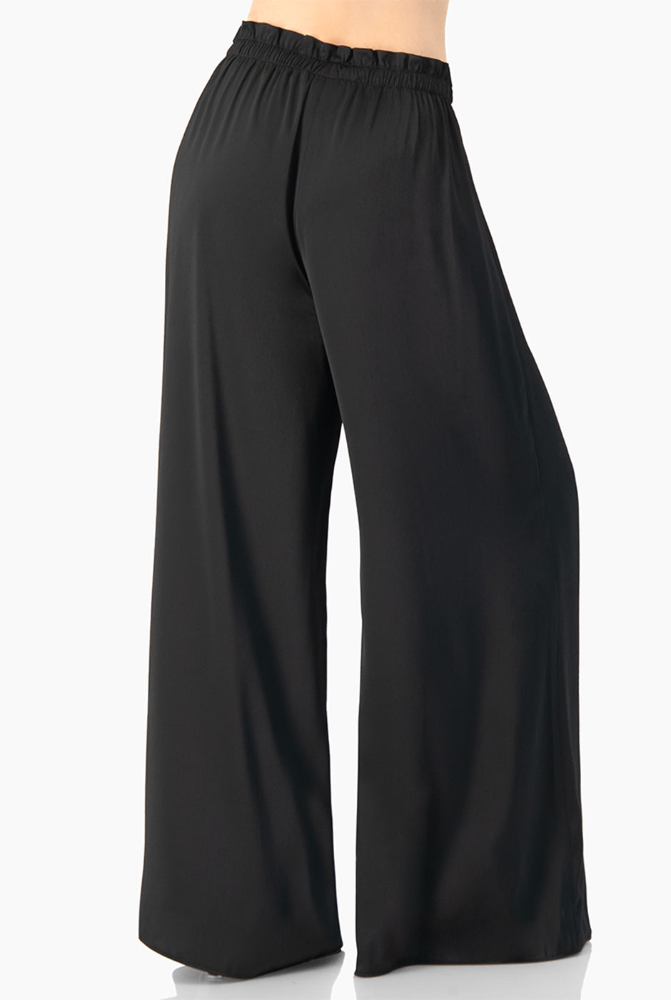 Pantalón negro culotte con cintura elástica y pierna amplia