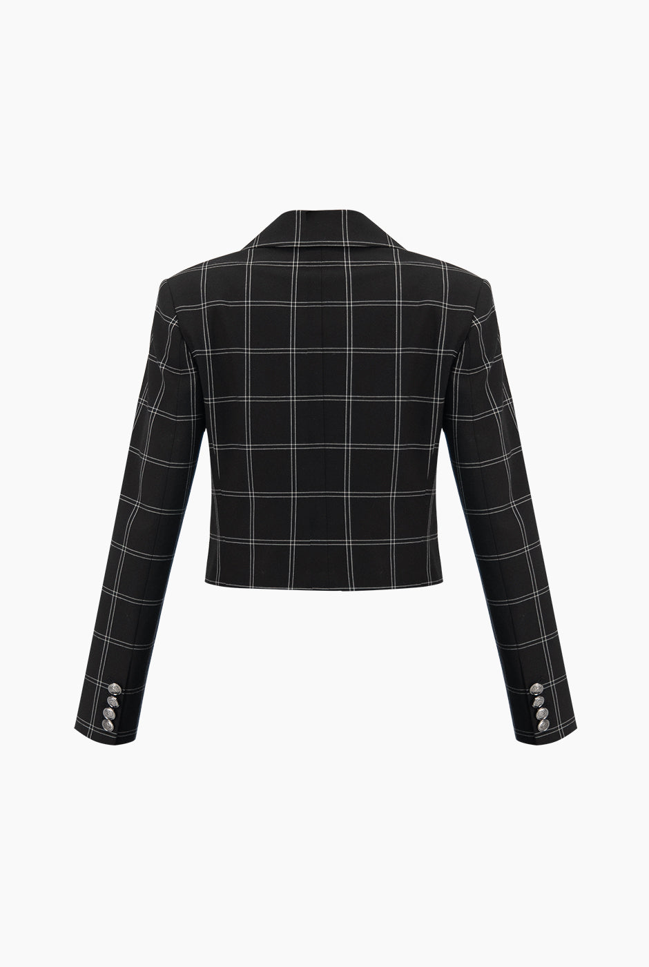 Saco corto negro con estampado de rayas y botones frontales