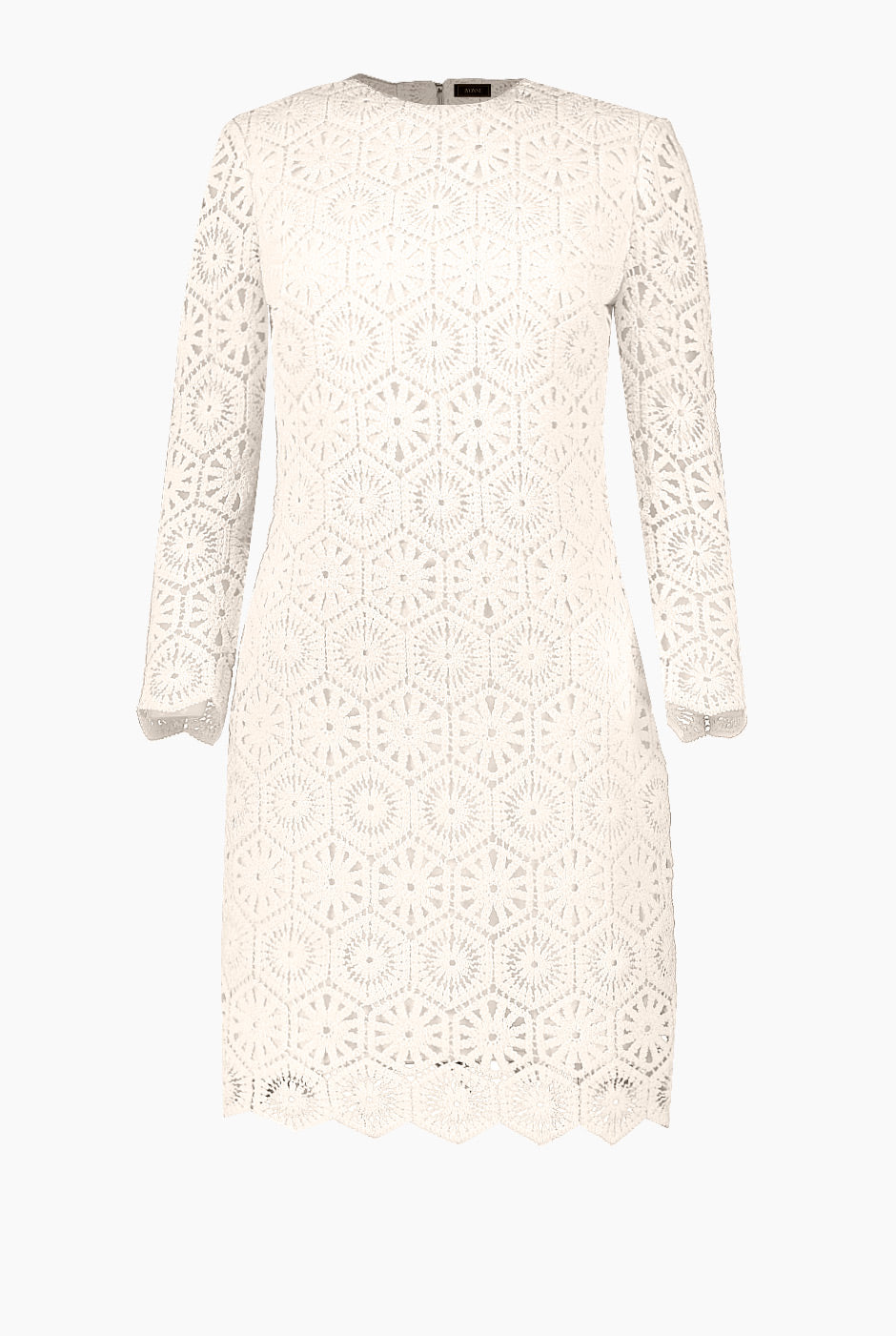 Vestido corto tejido blanco con encaje y manga larga