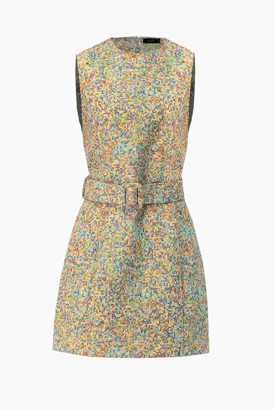 Vestido corto sin mangas multicolor con cinturón