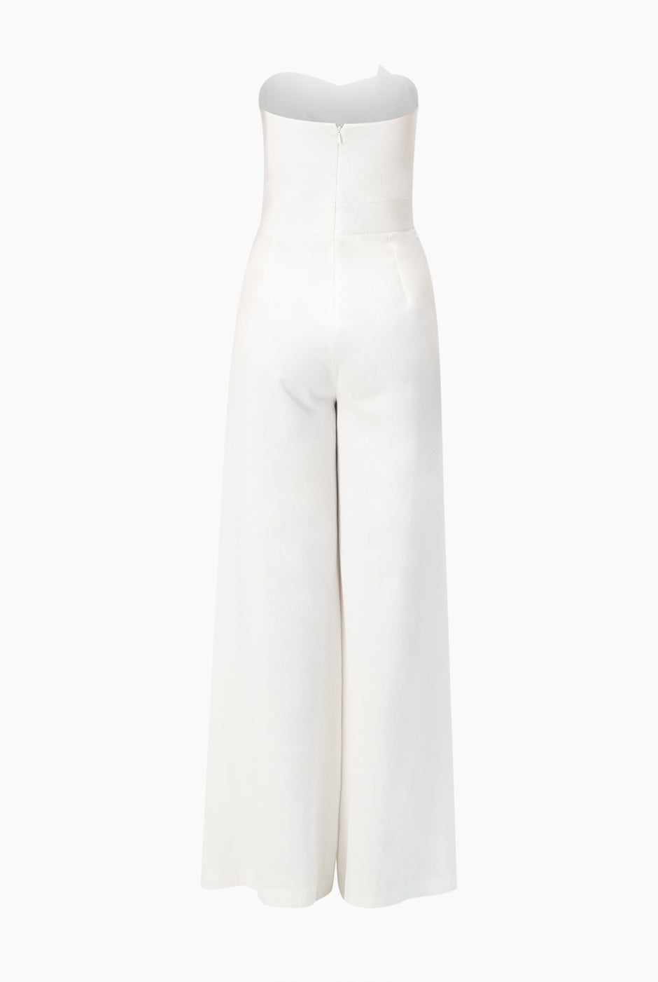 Jumpsuit strapless blanco de pierna ancha con olanes