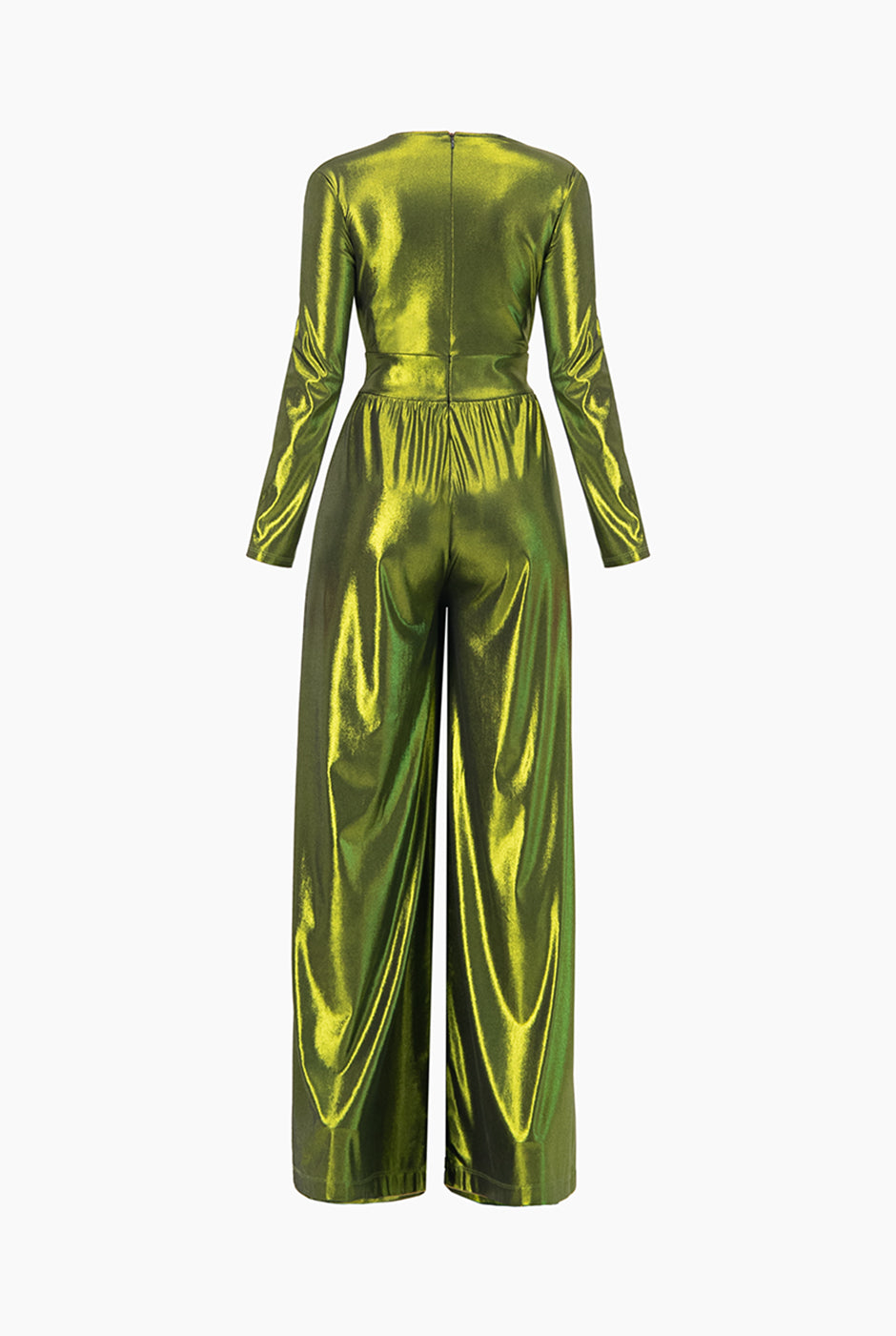 Jumpsuit verde de escote en V y manga larga