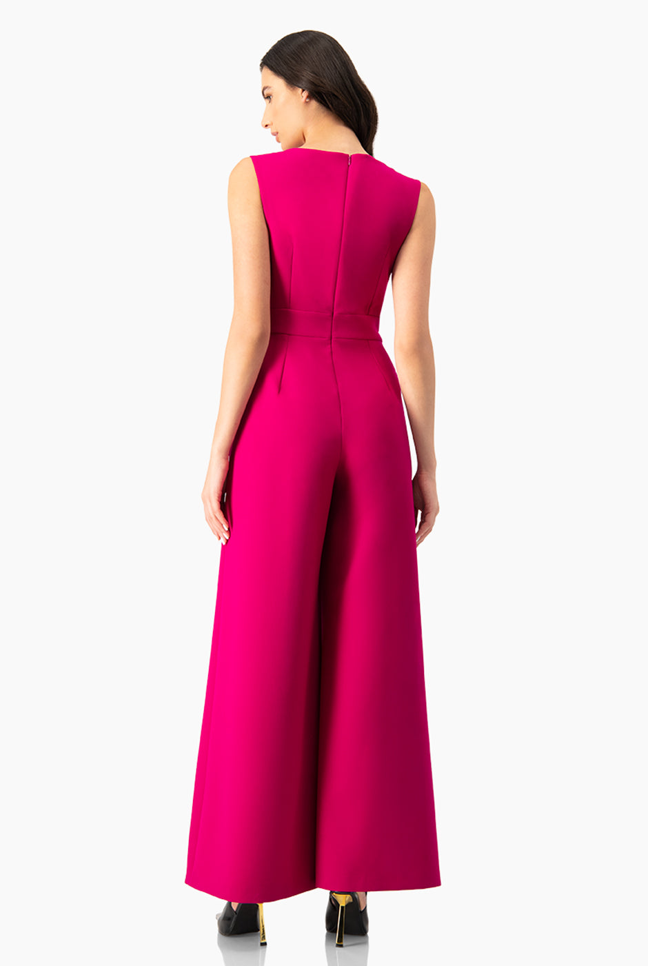Jumpsuit amplio fucsia sin mangas de Ivonne con cuello redondo