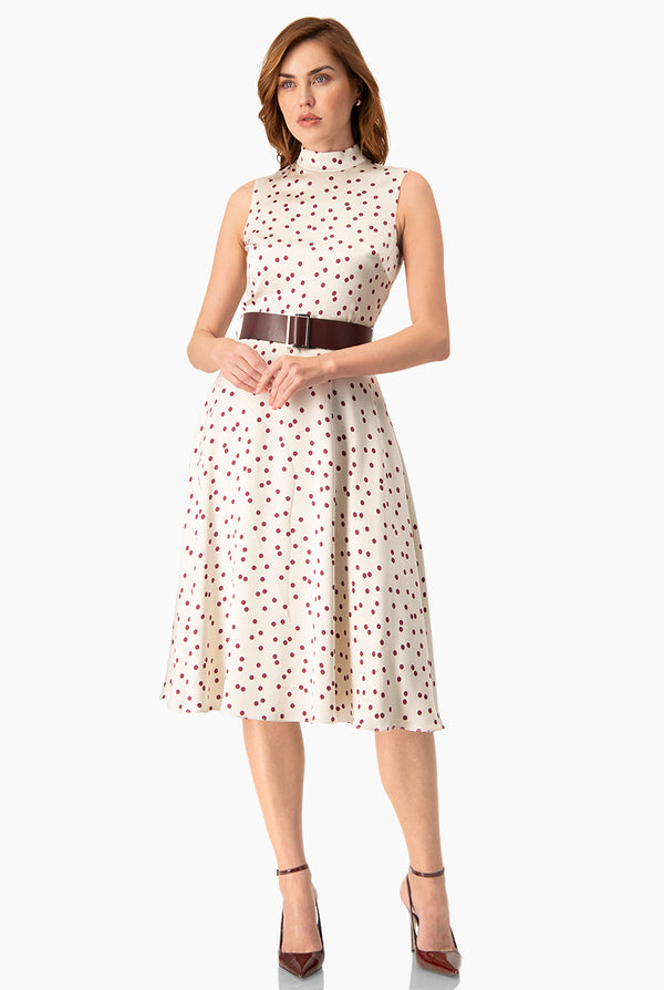 Vestido midi lunares con cinturon