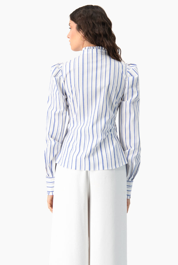 Camisa recta de manga larga con estampado de rayas