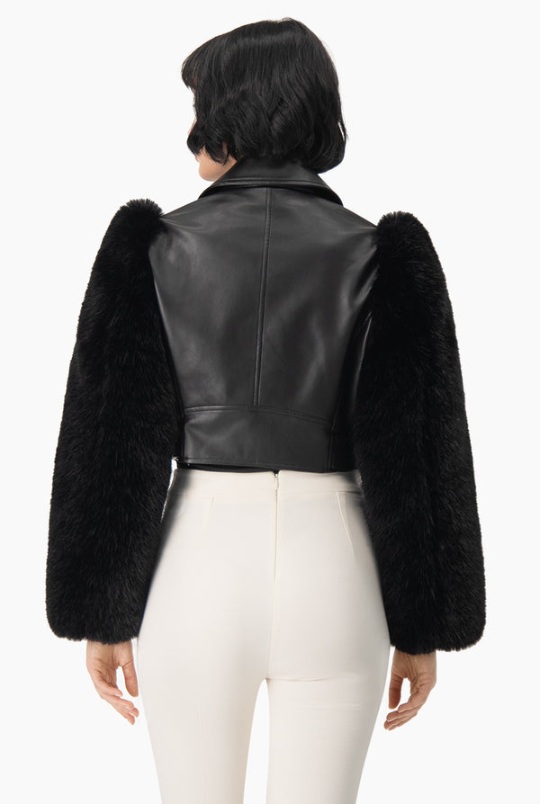 Chamarra Biker PU con Faux-Fur